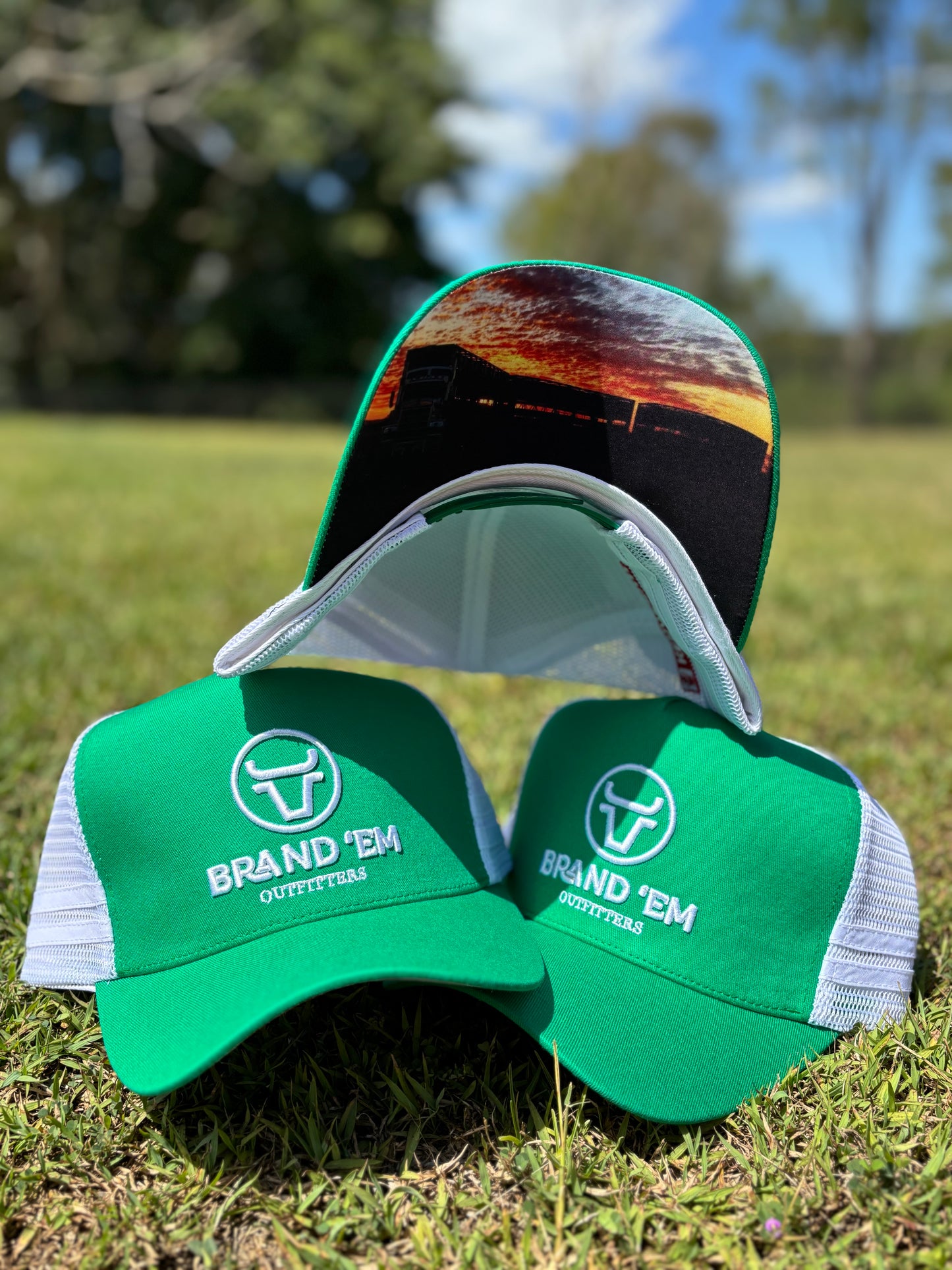 Brand Em Green & White Trucker Cap