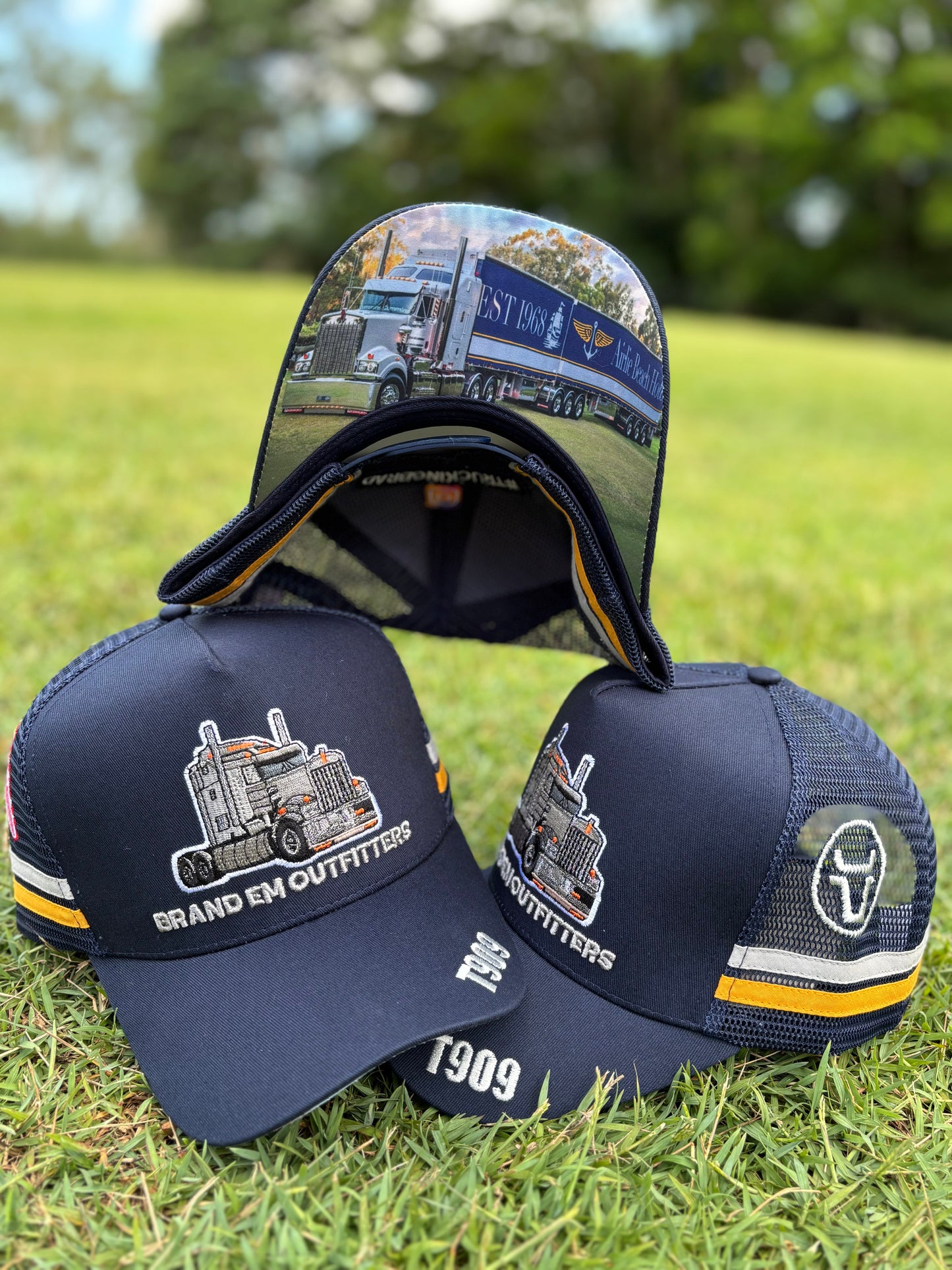 Embroidered custom trucker cap – Brand’Em Outfitters design for Aussie businesses