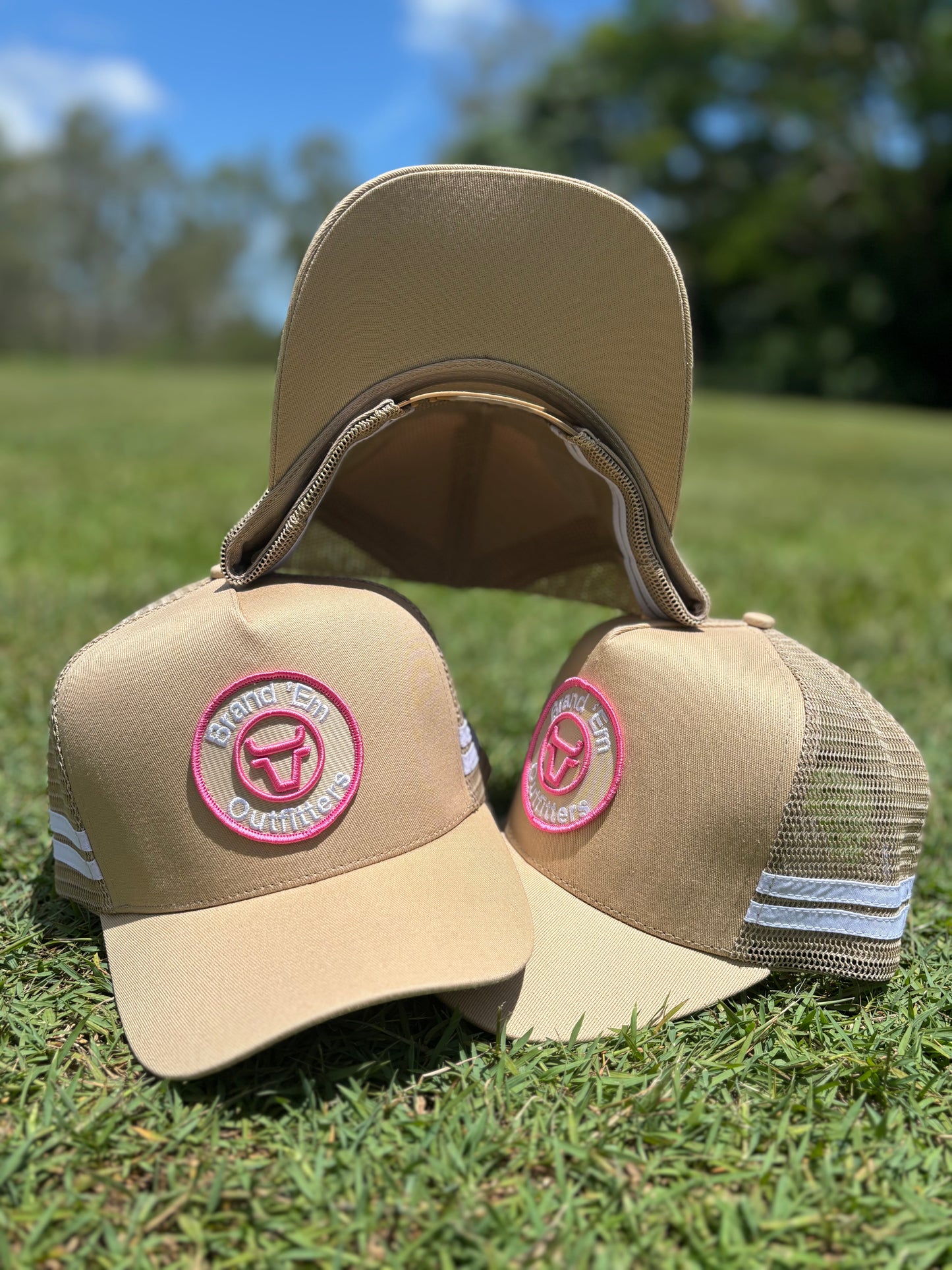 Brand Em Pink & Bone Trucker Cap