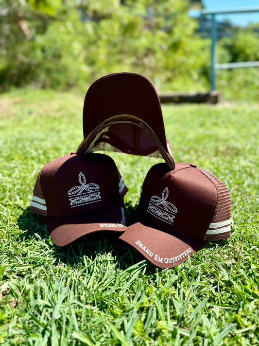 Brand Em Boot Print Trucker Hat - (Brown)