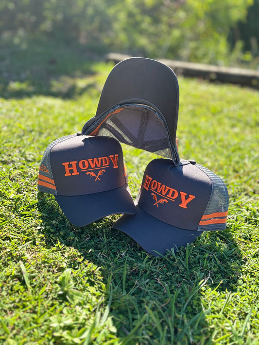 Howdy Trucker Hat (Orange & Grey)