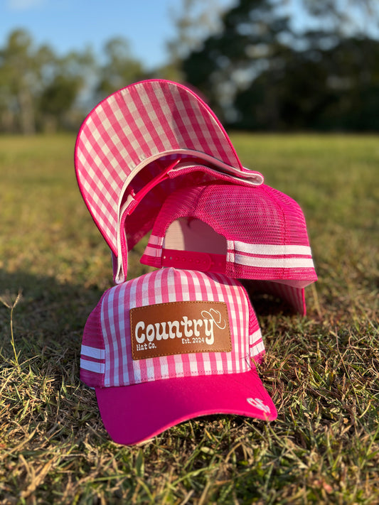 Country Hat Co Trucker Hat - (Pink Gingham)