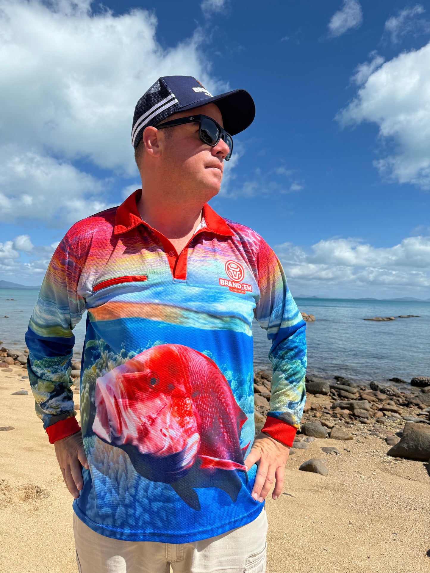 Red Fish Long Sleeve Fishing Shirt