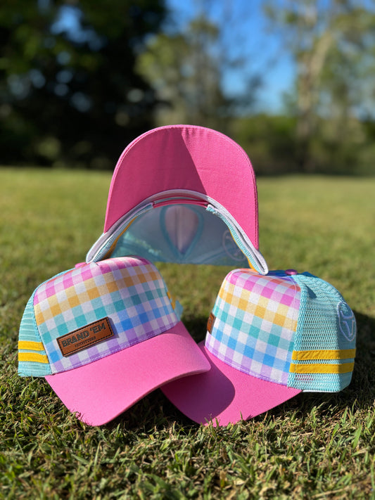 Brand Em Pastel Gingham KIDS Trucker Hat