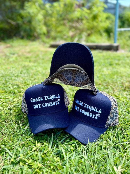 Chase Tequila Not Cowboys Trucker Hat (Denim)