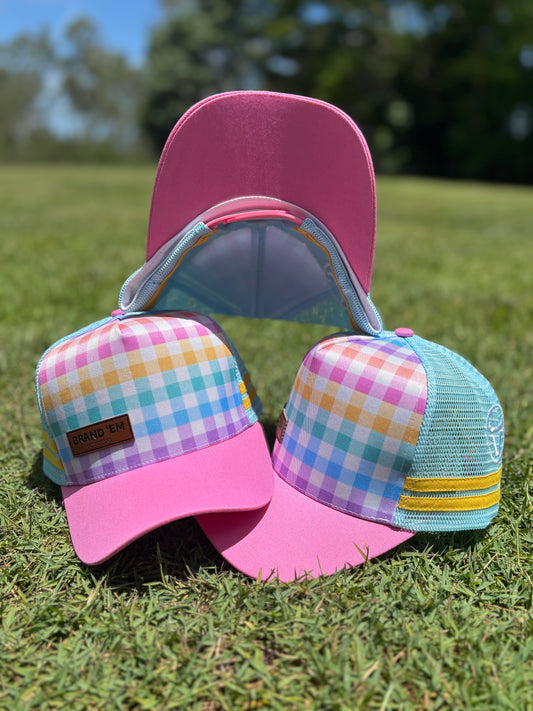 Brand Em Pastel Gingham Trucker Hat