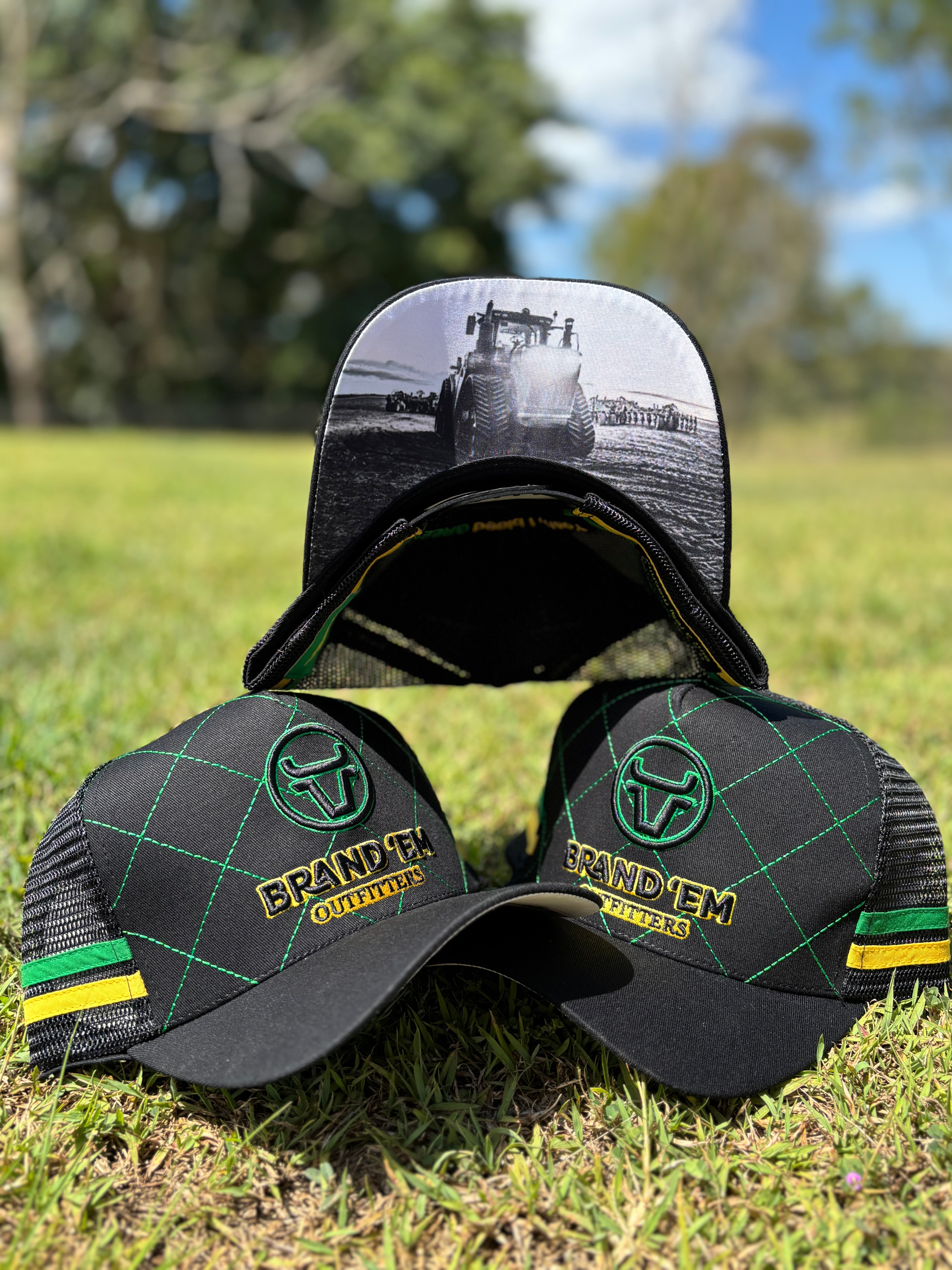 Brand Em Black Green Yellow Trucker Hat