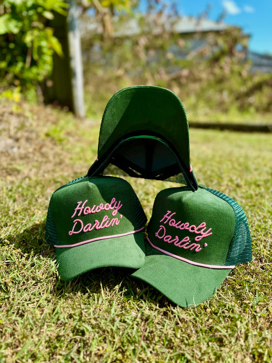 Howdy Darling Corduroy Trucker Hat (Green)