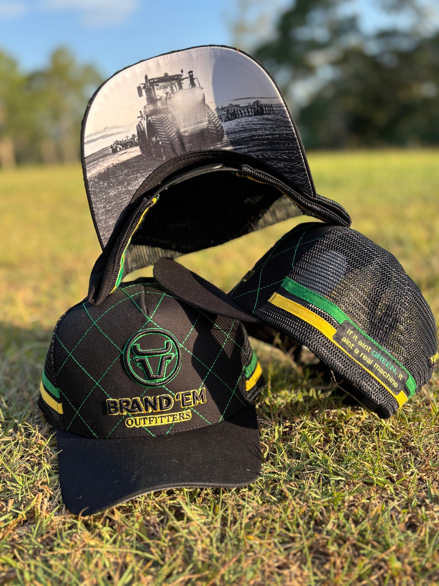 Brand Em Black Green Yellow Trucker Hat