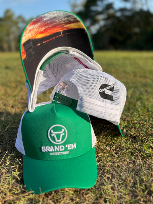 Brand Em Green & White Trucker Hat