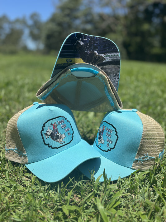 Buckin' Chute Rodeo Co Trucker Hat (Aqua Tan)