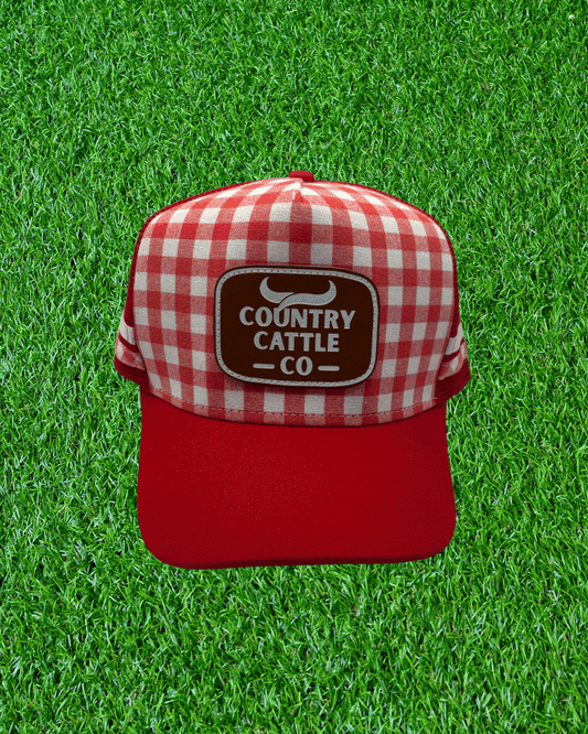 Country Cattle Co Trucker Cap (Red Gingham)