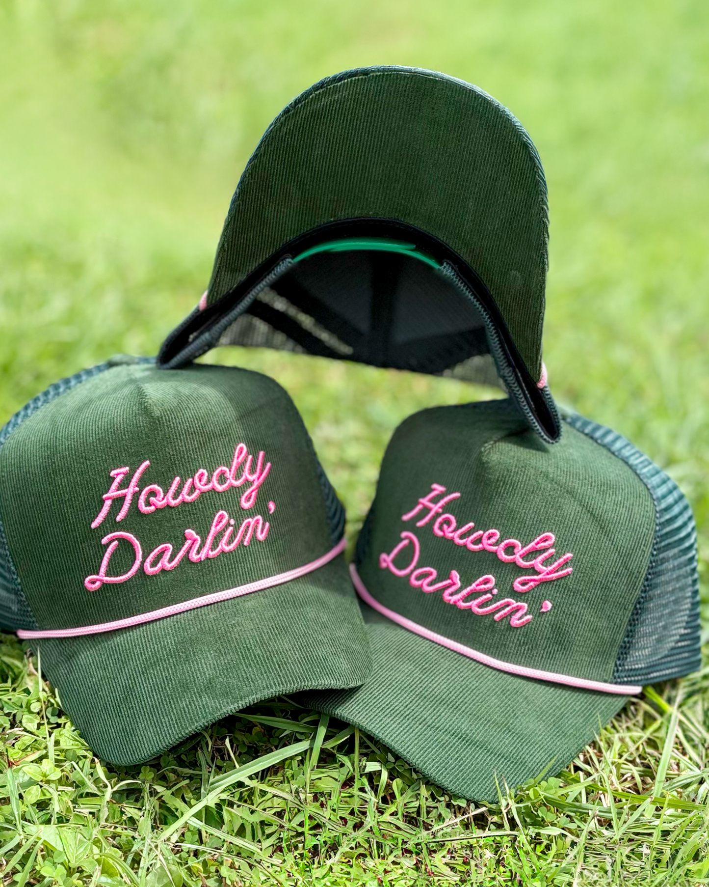 Howdy Darling Corduroy Trucker Hat (Green)